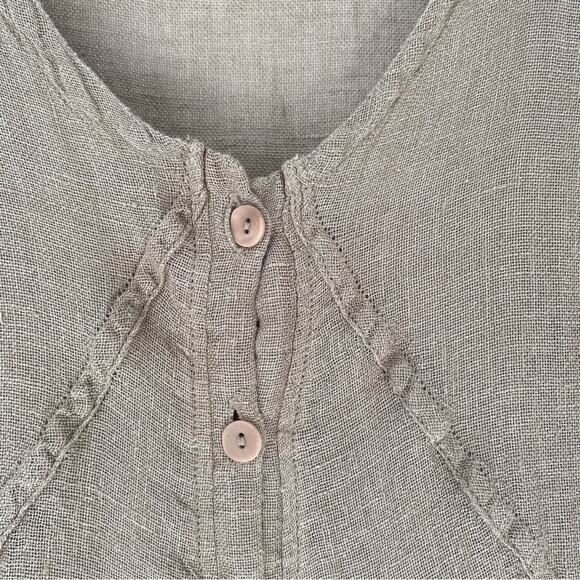 Flax Brown Linen Cotton Button Down Tunic Top Blouse size P Small - Picture 5 of 7